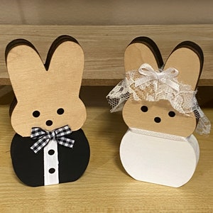 Bride and Groom Bunnies Wedding Bunny Bride Peep Groom Peeps couple wood cutouts for home decor