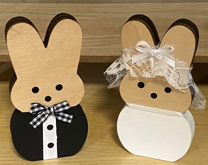 Bride and Groom Bunnies Wedding Bunny Bride Peep Groom Peeps couple wood cutouts for home decor