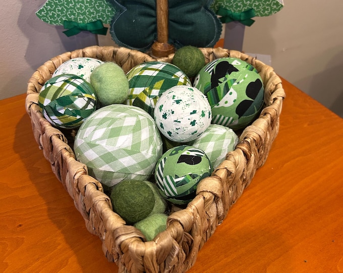 St. Patrick's Day Bowl Filler Fabric wrapped balls Shamrock Decor Balls Tiered Tray Green White Fabric Clovers  Decorations Plaid Checkered