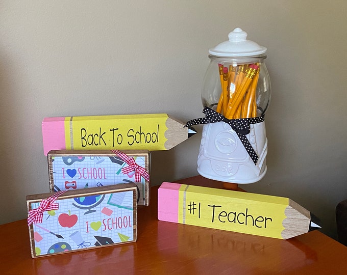 Back To School Desk Sign Table Decor WOOD PENCIL #1 Teacher Fall Decor Teacher Gift Wooden Pencil Sign Desk Sign Shelf Sitter