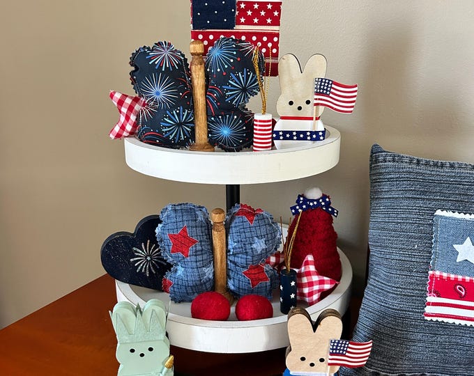 Patriotic Butterflies - Clothespin Butterfly - Red White and Blue Fabric  Butterfly tiered tray butterfly Stars and Stripes