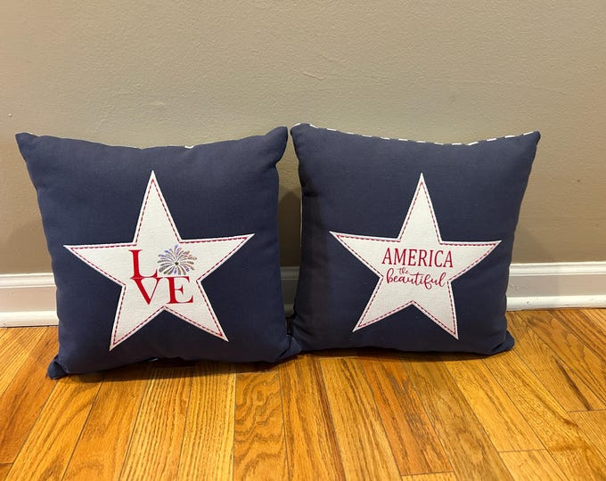 Patriotic Pillow - July 4th Summer Decor - Stars and Stripes Throw Pillow - Love Fireworks or America the Beautiful - 4th Of July Americana