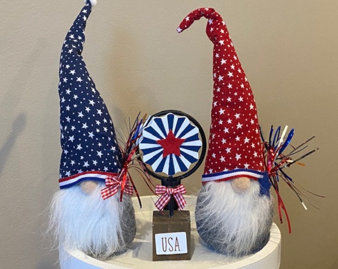 July 4th Gnomes - Choice of Gnome or Set of 2 - Patriotic 4th of July Gnome Red White and Blue Stars and Stripes Sparkle Tinsel Wand