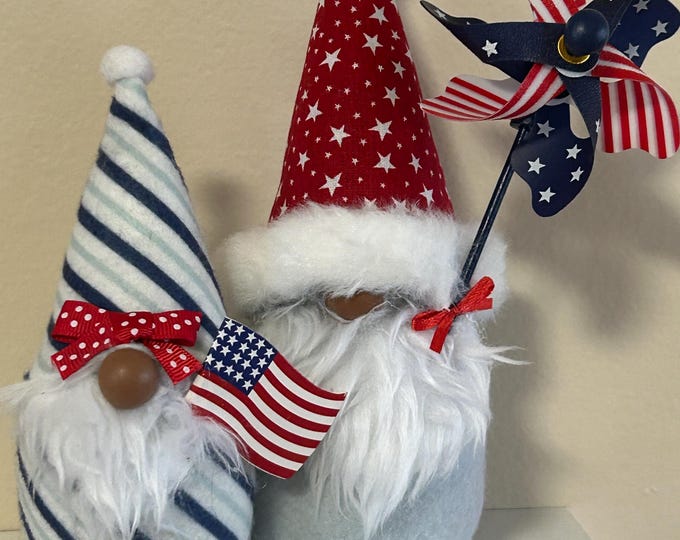 July 4th Patriotic Gnome - Sitting Gnome - Stars and Stripes Gnome - Tiered Tray Gnome - Summer Gnome - 4th Of July Gnome Americana Tomte