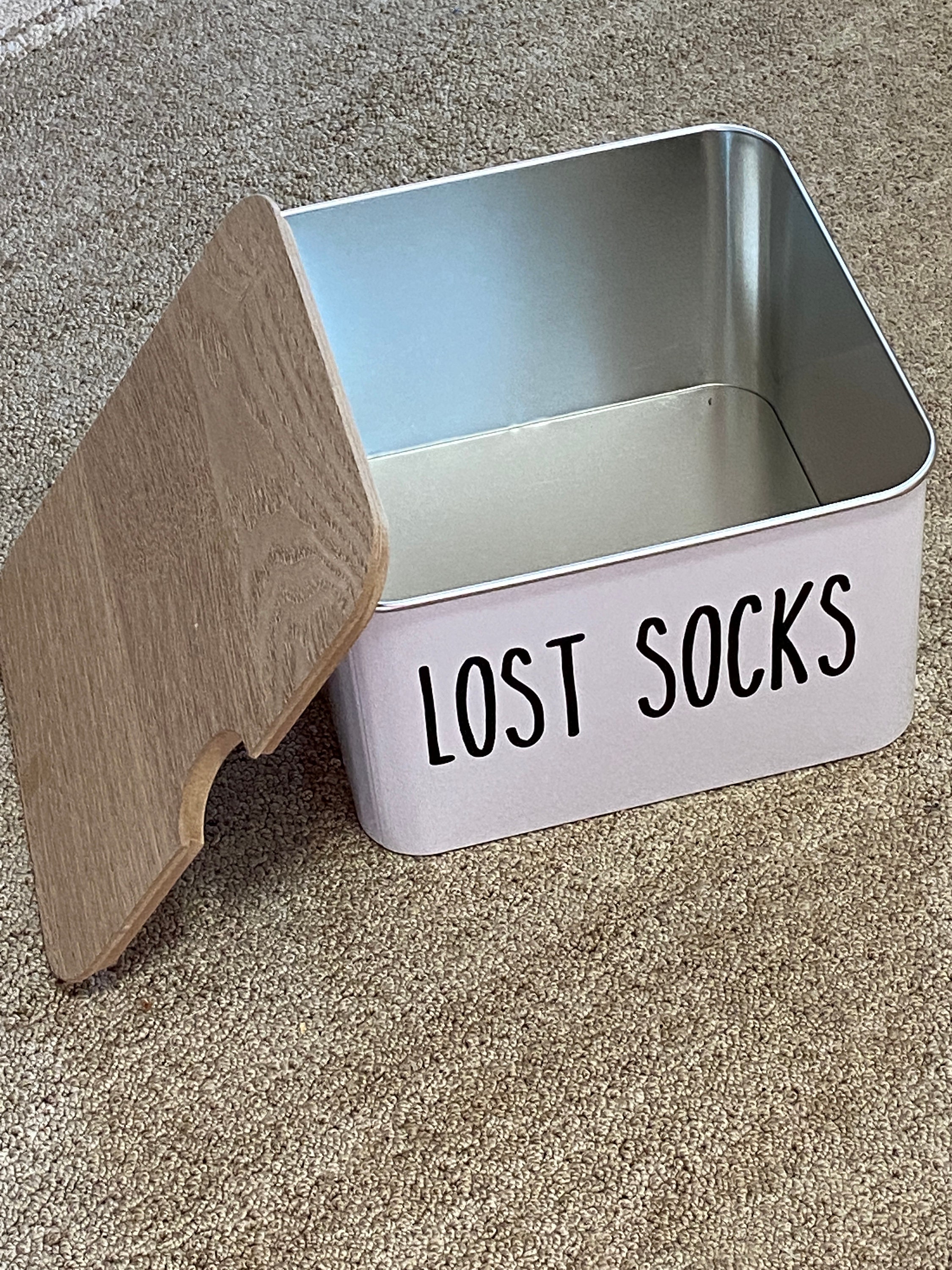 LOST SOCKS Storage Container Bin with Wood Top Lid Stackable Etsy