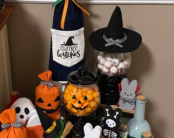 Halloween decor glass gumball machine jack o lantern canister jar with lid PUMPKIN OR WITCH Decorated home decor target bullseye