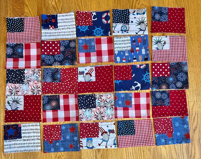 Fabric Patchwork American Rag Flag Hanging Banner Choose 6’ or 4’ Memorial Day July 4th Stars and Stripes Patriotic Decor Red White Blue