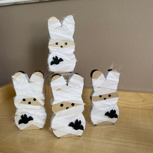 The MUMMY wood bunny Halloween Bunny Fall Decor Halloween Peep Fall tiered tray decor WRAPPED MUMMY 4” bunnies