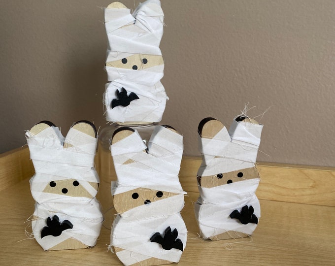 The MUMMY wood bunny Halloween Bunny Fall Decor Halloween Peep Fall tiered tray decor WRAPPED MUMMY 4” bunnies