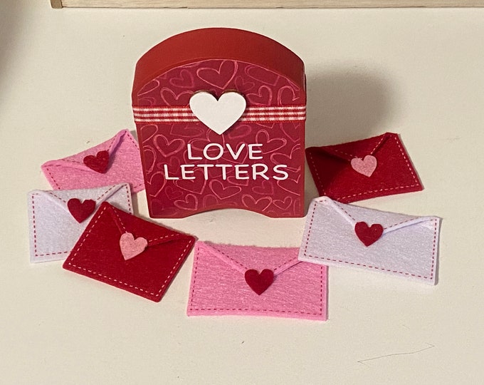 Wood Mailbox - wooden mailbox and Love Letters Felt Envelopes - wood block mailbox for Valentine’s Day Tiered Tray decor red pink Hearts
