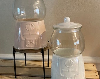 Glass Gumball Machine Jar Choice of Pale Pink or White Gumball Jar Cookie Jar with Lid Seal Tight Kitchen Decor Tiered Tray Decor