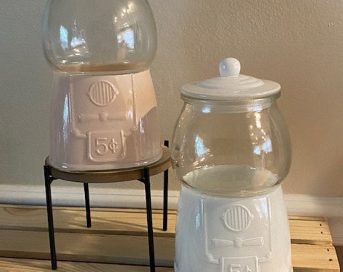 Glass Gumball Machine Jar Choice of Pale Pink or White Gumball Jar Cookie Jar with Lid Seal Tight Kitchen Decor Tiered Tray Decor