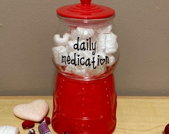 Gumball machine jar with top candy holder dog treat glass red
