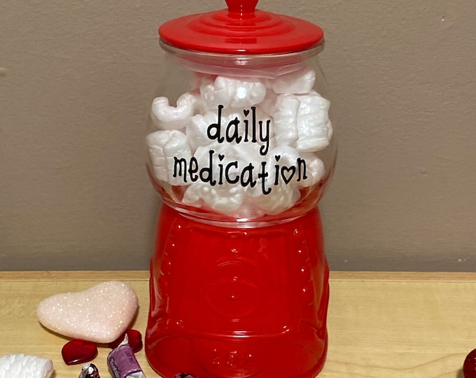 Gumball machine jar with top candy holder dog treat glass red