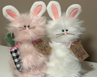 Frazzled BUNNY Standing Faux Fur Spring Decor I'm Fine It's