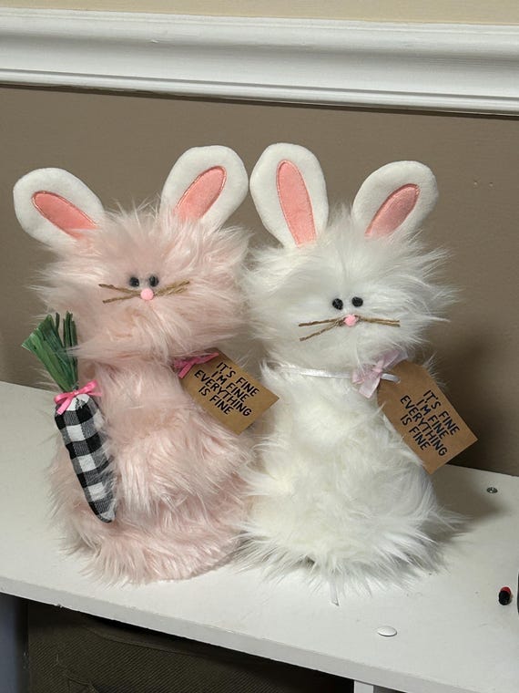Frazzled BUNNY Standing Faux Fur Spring Decor I'm Fine It's Fine