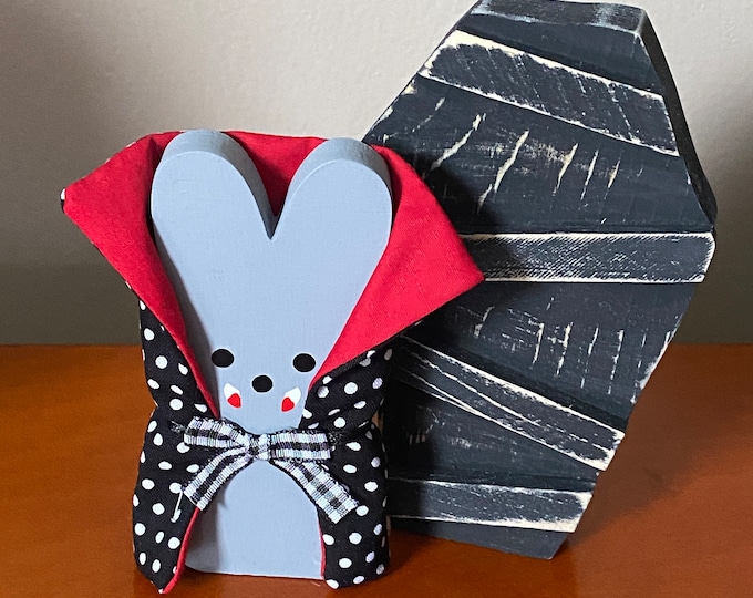 Dracula Wood Bunny - Wooden Coffin and Vampire - Set of Two Fall Halloween Decor  Wood Decor Tiered Tray Spooky Decor - Halloween Decoration