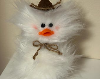 Frazzled Cowboy DUCK duckling with cowboy hat standing Tiered Tray decor I’m Fine It’s Fine gift White Faux Fur Little Duckie Option w/ Sign