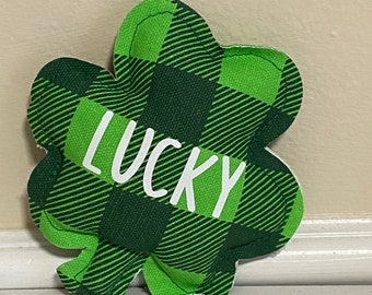 LUCKY Pillow, Lucky Clover Decor, St Patrick's Day Decor, Green Plaid Mini Pillow, Farmhouse Style, Tiered Tray Checkered Shamrock Pillow