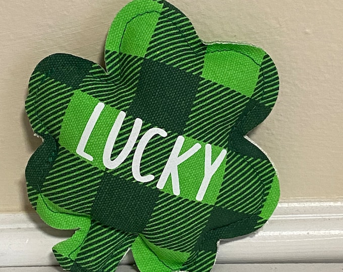 LUCKY Pillow, Lucky Clover Decor, St Patrick's Day Decor, Green Plaid Mini Pillow, Farmhouse Style, Tiered Tray Checkered Shamrock Pillow