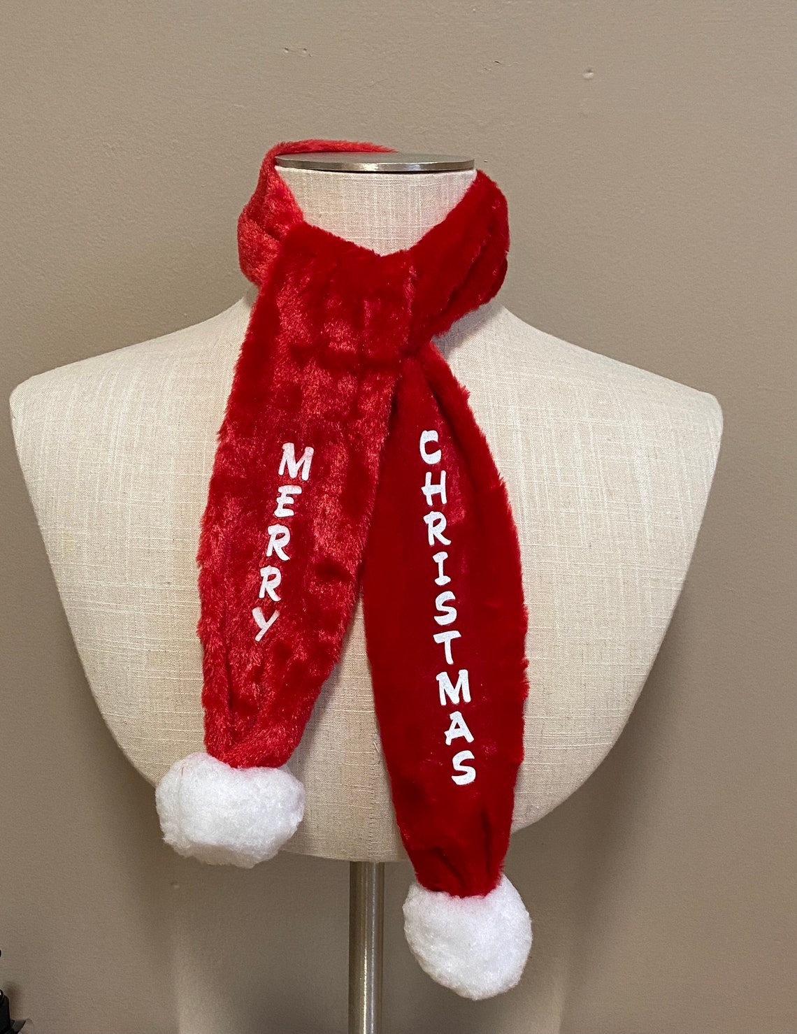 Santa scarf with Bells red soft fuzzy Christmas accessory | Etsy