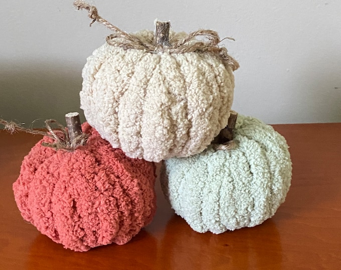 Decorative Pumpkins - Fall Decor - Set of 3 Yarn Pumpkins For tiered Tray - Rustic Farmhouse Style - Yarn Wrapped Pumpkin Set