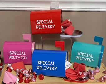 SPECIAL DELIVERY little tin mailbox Valentines gift for kids Choice to Personalize + foam fortune cookies Choice of Red Blue Pink or Teal