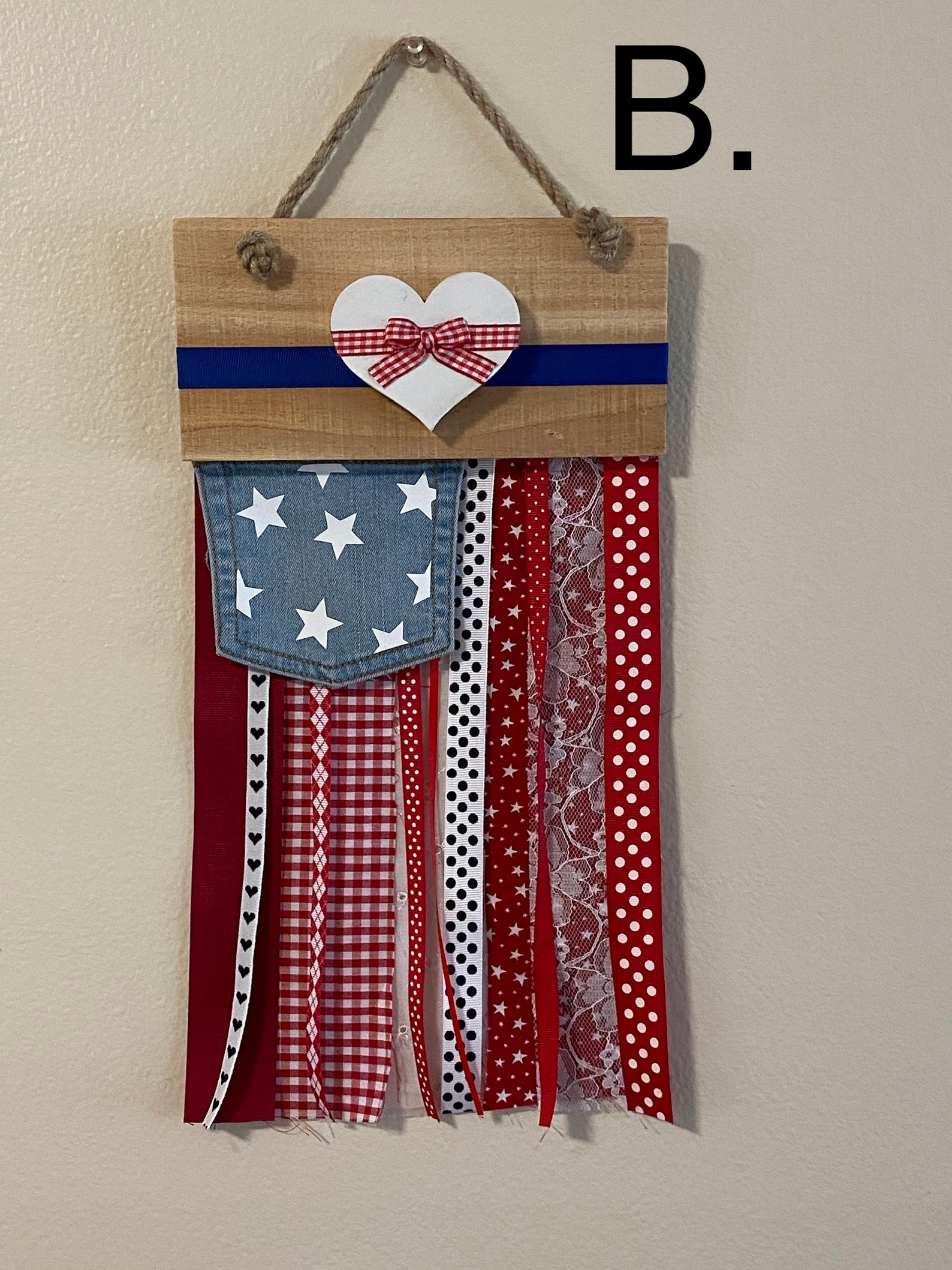 American Rag Flag Wall Hanging Flag Rag Fabric Ribbon Memorial Day July ...