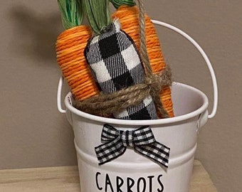 Bucket full of bundle of CARROTS FOR REINDEER Buffalo checkered tiered tray decor set Christmas Small decor farmhouse style