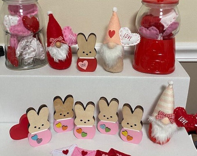 Valentine Bunny, Valentine Wood Bunny, Valentine's Day Tiered Tray Decor, Bunny Collection, Conversation Hearts