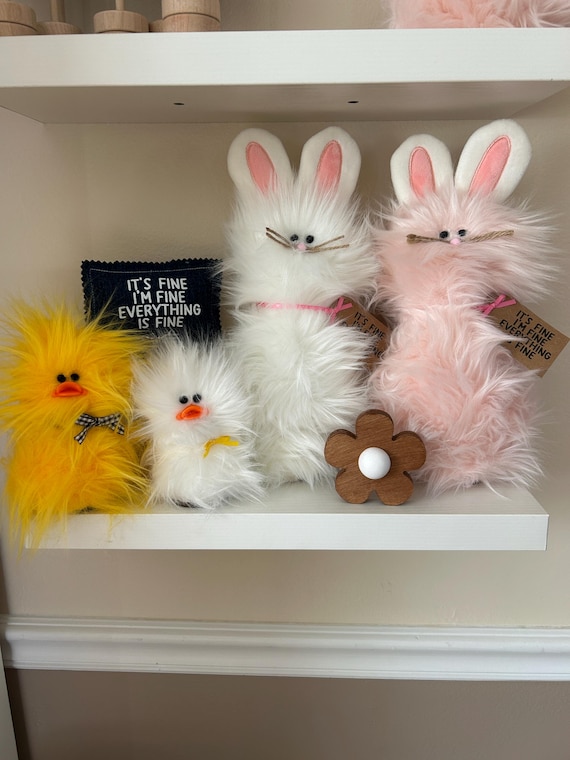 Frazzled Family BUNNY and DUCKLING Standing Faux Fur Spring Decor