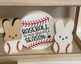 Wooden Baseball Decor - Wood Bunny - Baseball bunny - Baseball Decor - Baseball Wood Bunny - Dad Gift Father's Day Gift Baseball Coach Gift