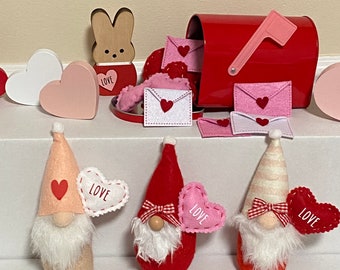 Valentine Gnome, sitting gnomes, LOVE gnome, 6” Pink Red Gnome, choice of gnome, Valentine’s Day Decor, tiered tray mantle Gnome