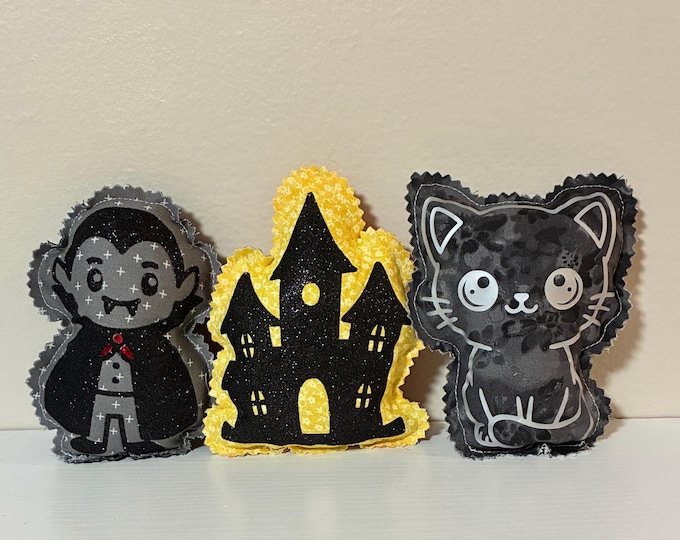 Dracula Cat or House  Cute Spooky Decor - Fall Decor Mini Pillows - Leaners - Tiered Tray Decor - 5" Bowl Fillers - Mini Pillows - Halloween