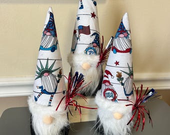 America 250 Summer Gnome, Patriotic Gnome, American Flag Tinsel Red White and Blue, Stars and Stripes, Tiered Tray Decor, 4th of July Gnome