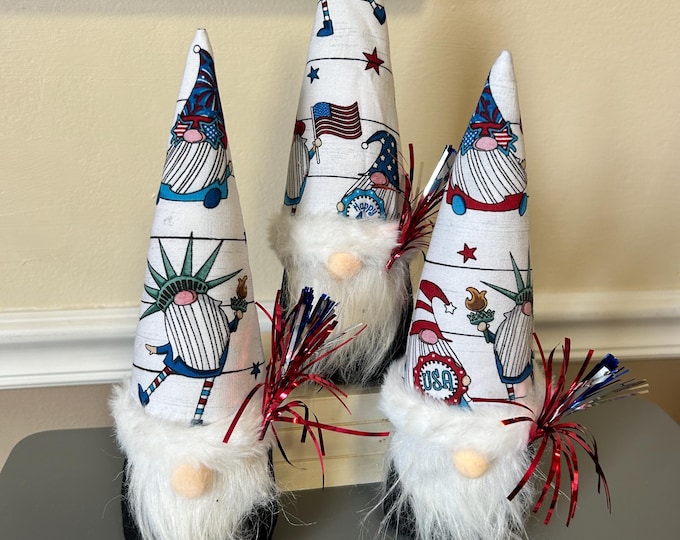 America 250 Summer Gnome, Patriotic Gnome, American Flag Tinsel Red White and Blue, Stars and Stripes, Tiered Tray Decor, 4th of July Gnome