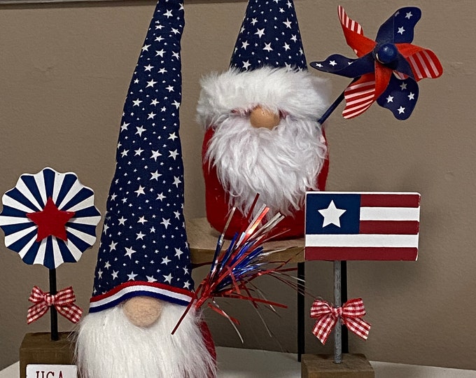 July 4th Patriotic Gnome - Sitting Gnome - Stars and Stripes Gnome - Tiered Tray Gnome - Summer Gnome - 4th Of July Gnome Americana Tomte