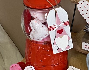 Red Glass Gumball Jar Machine With Wood GNOME Tag Valentine Buffalo Check Cookie Canister Seal Tight Lid Farmhouse Decor Storage Kitchen