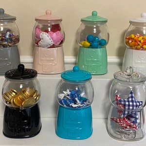 Assorted 8&quot; Glass Gumball Machine Jar With Lid Candy Holder Cookie Jar Red Teal Mint Clear White Gray Choice of Color Kitchen Home Decor