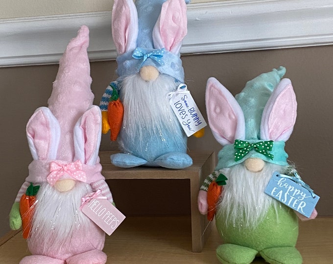 Easter Gnome, Spring Gnome, Easter Bunny Decoration Standing Bunny Gnome 10” Shelf Sitter Tiered Tray, gnome bunny, gnome with bunny ears