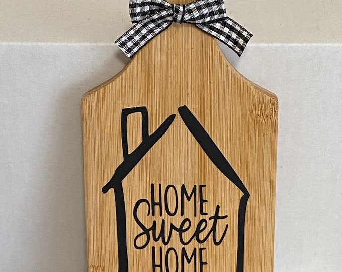 Home Sweet Home - Mini Cutting Board for tiered tray - Mini Charcuterie Board Decor - kitchen decor- farmhouse decor - Buffalo checkered bow