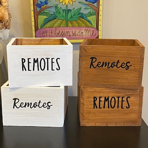 Remote Caddy - Hand Painted Wood Box - Wooden Remote Holder - Remote Control Holder Gift For Dad - Farmhouse Decor Remote Box Rae Dunn Font