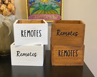 Remote Caddy - Hand Painted Wood Box - Wooden Remote Holder - Remote Control Holder Gift For Dad - Farmhouse Decor Remote Box Rae Dunn Font