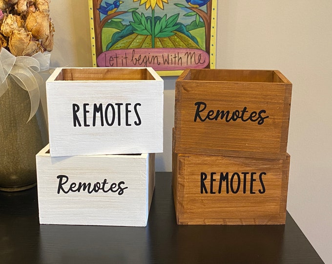 Remote Caddy - Hand Painted Wood Box - Wooden Remote Holder - Remote Control Holder Gift For Dad - Farmhouse Decor Remote Box Rae Dunn Font