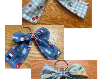 Bag Bow - Options of Cherries Popsicles or PickleBall Fabric Accessory for your purse - PICKLE BALL gift Keychain Charm - Summer Accent