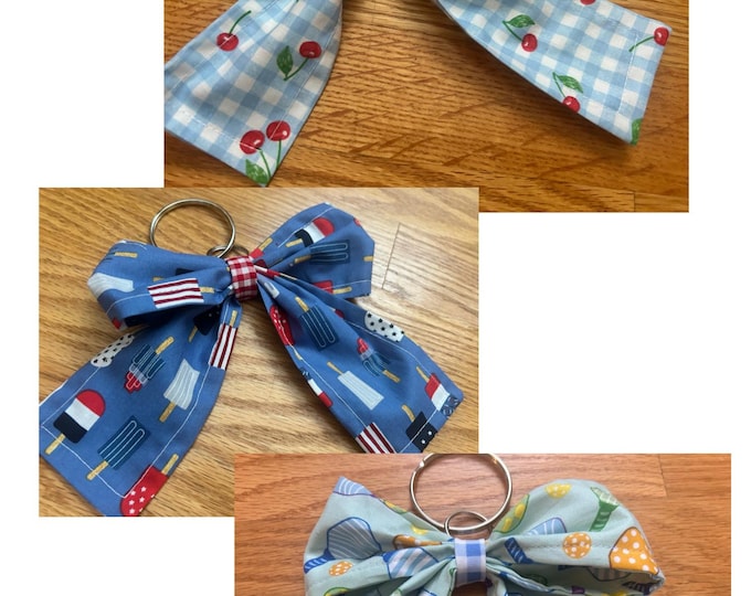 Bag Bow - Options of Cherries Popsicles or PickleBall Fabric Accessory for your purse - PICKLE BALL gift Keychain Charm - Summer Accent