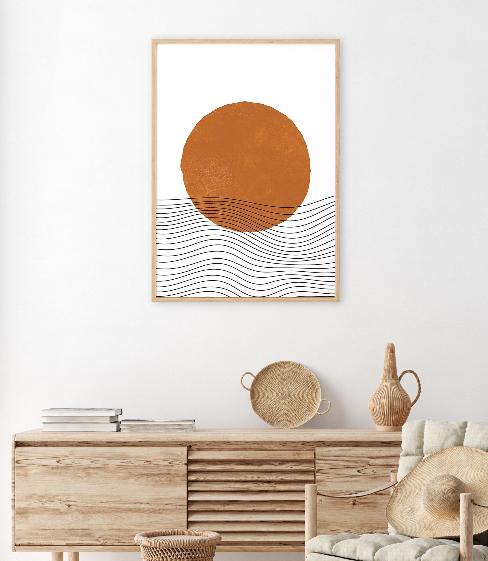 Abstract Sun Wall Art Boho Print Ocean Waves Art Sun Ocean | Etsy