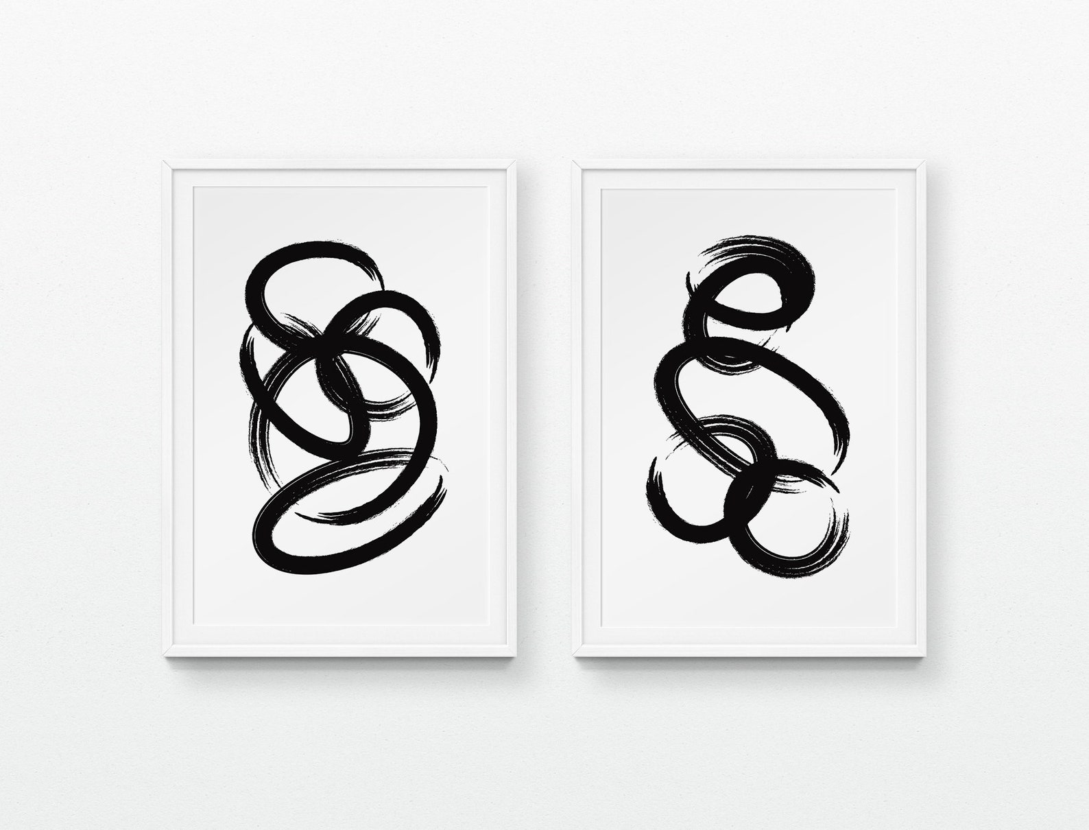 Abstract Circles Set of 2 Print Black & White Decor Etsy