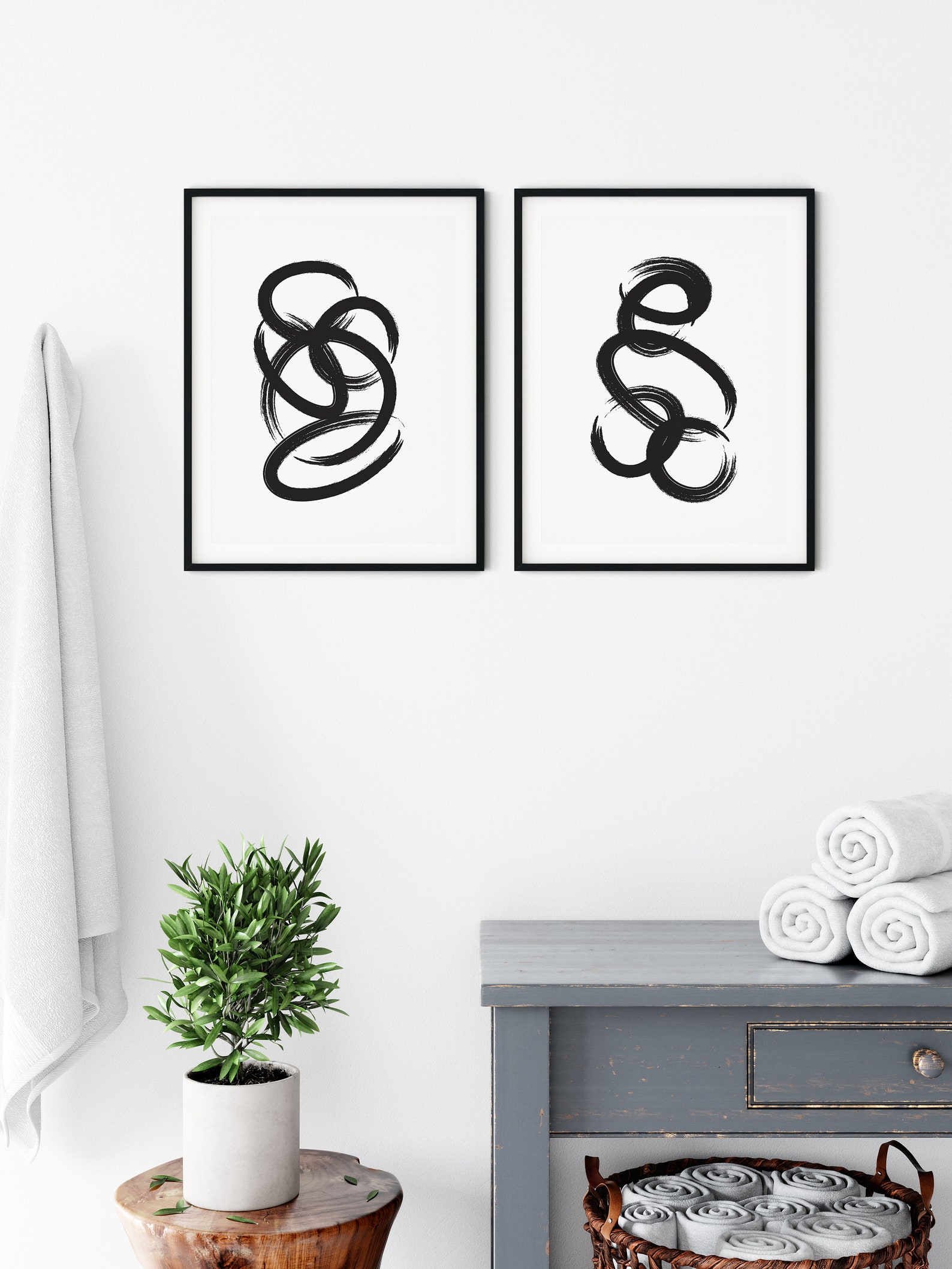Abstract Circles Set of 2 Print Black & White Decor | Etsy