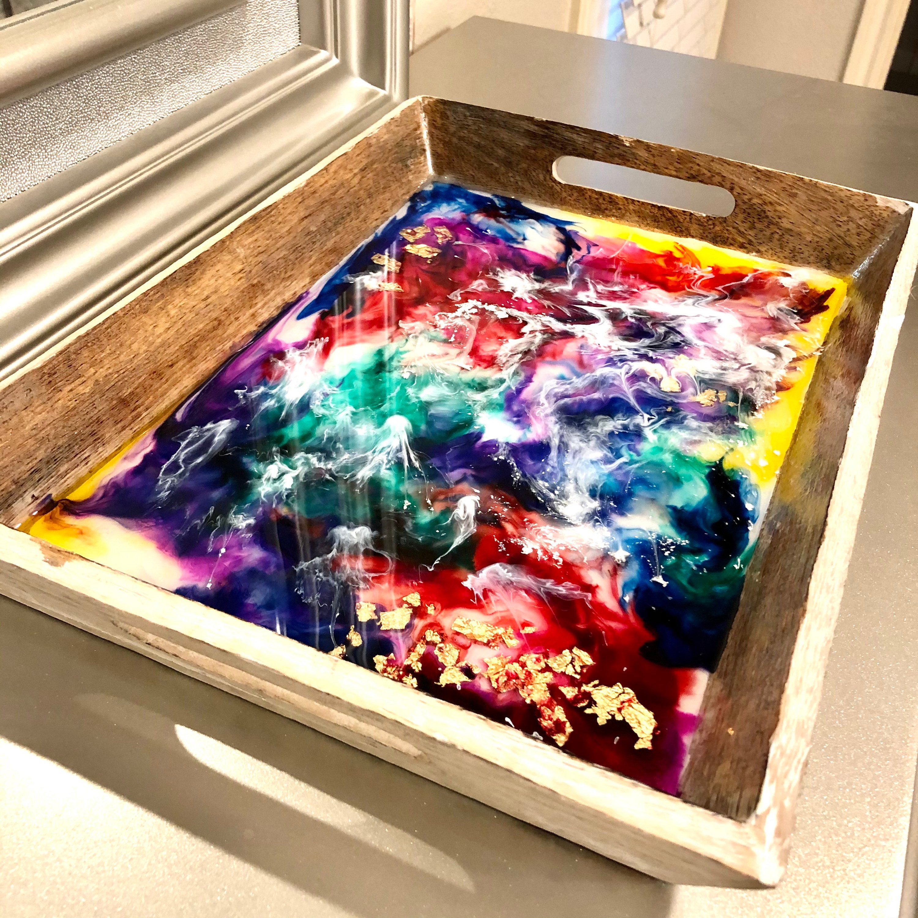 Decorative Wooden Tray Coated in Epoxy and Alcohol Ink Etsy